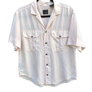 Lizwear Vintage‎ Pale Pink 100% Silk Short Sleeve Button Down Safari Shirt Small
